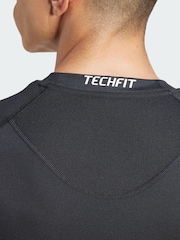 adidas Black Techfit Compression Training 3-Stripes T-Shirt - Image 4 of 4