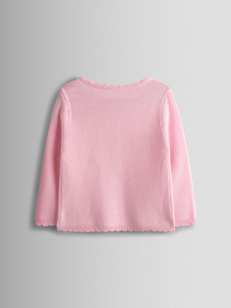 ライトピンク - JoJo Maman Bébé クラシック・コットンスカラップデザイン・カーディガン - 画像 2 / 3