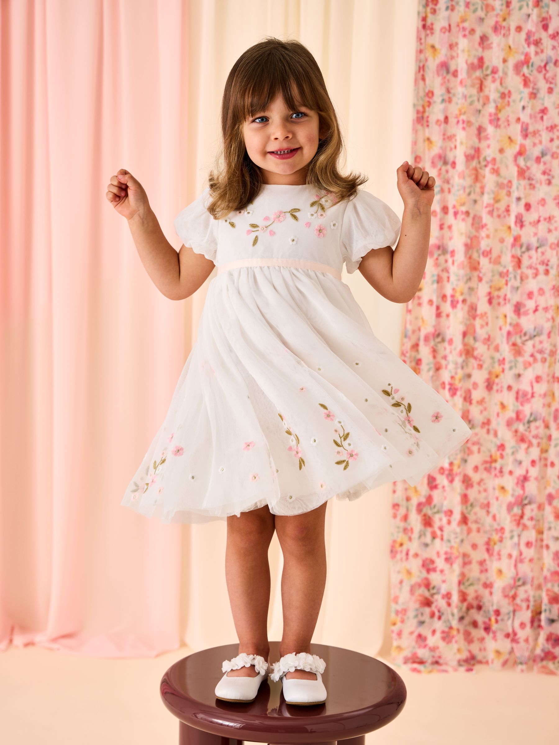 Buy JoJo Maman Bébé White Floral Wildflower Embroidered Puff