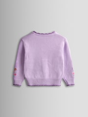 JoJo Maman Bébé Lilac Scallop Edge Embroidered Pocket Cardigan - Image 2 of 4