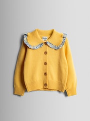 JoJo Maman Bébé Yellow Frill Collar Ditsy Cardigan - Image 1 of 4