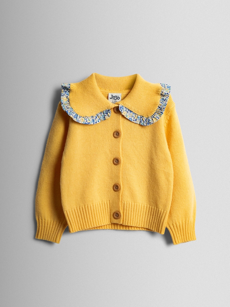JoJo Maman Bébé Yellow Frill Collar Ditsy Cardigan - Image 1 of 4