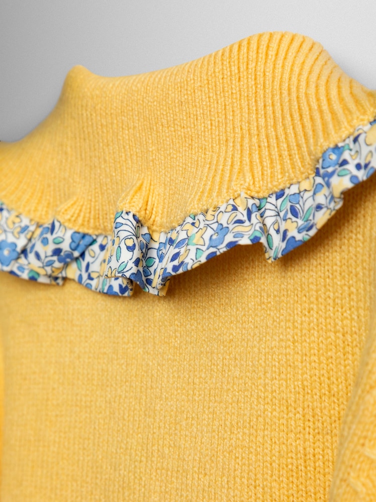 JoJo Maman Bébé Yellow Frill Collar Ditsy Cardigan - Image 4 of 4