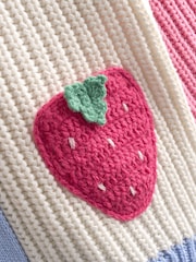 JoJo Maman Bébé Bright Pink Crochet Strawberry Pocket Cardigan - Image 4 of 5