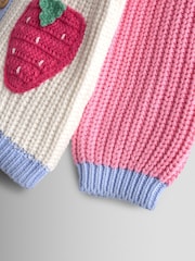 JoJo Maman Bébé Bright Pink Crochet Strawberry Pocket Cardigan - Image 5 of 5