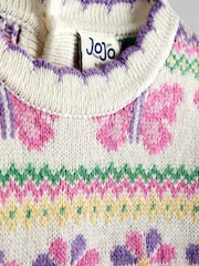JoJo Maman Bébé White Butterfly Cherry Intarsia Scallop Edge Jumper - Image 3 of 3