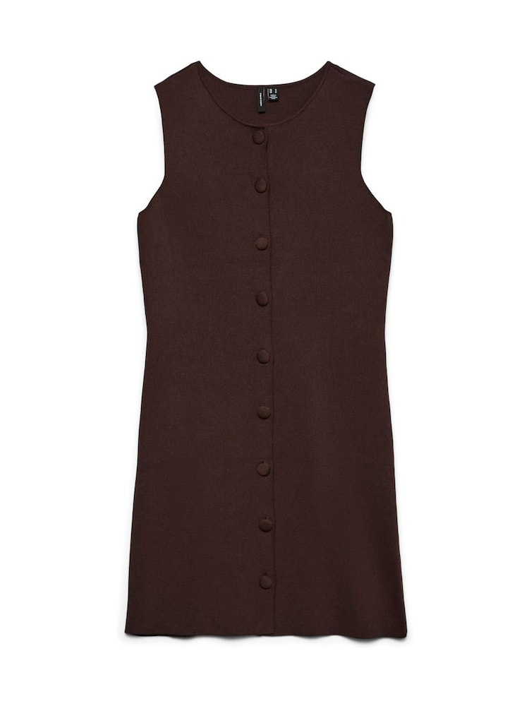 VERO MODA Brown Button Front Knitted Mini Dress - Image 1 of 1