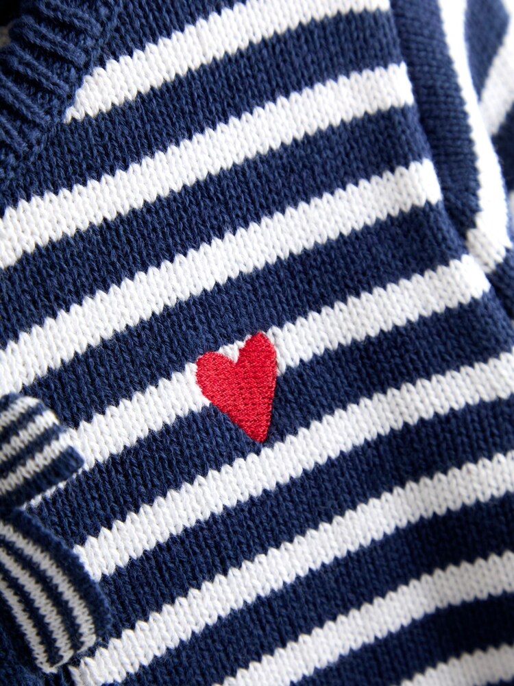 JoJo Maman Bébé Navy Blue Bow Front Striped Classic Cotton Cardigan - Image 4 of 4