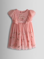 JoJo Maman Bébé Floral Embroidered Angel Sleeve Party Dress - Imaginea 1 din 6