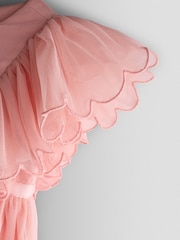 JoJo Maman Bébé Floral Embroidered Angel Sleeve Party Dress - Imaginea 4 din 6