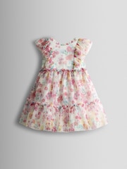 JoJo Maman Bébé Printed V Back Tulle Ruffle Party Dress - Imaginea 2 din 5