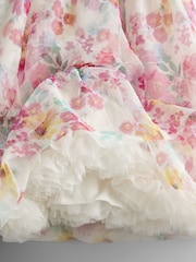 JoJo Maman Bébé Printed V Back Tulle Ruffle Party Dress - Imaginea 5 din 5