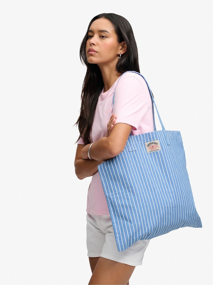 Superdry Blue/White Oxford Stripe Tote Bag - Image 1 of 1
