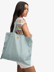 Superdry Green/White Oxford Stripe Tote Bag - Image 1 of 1
