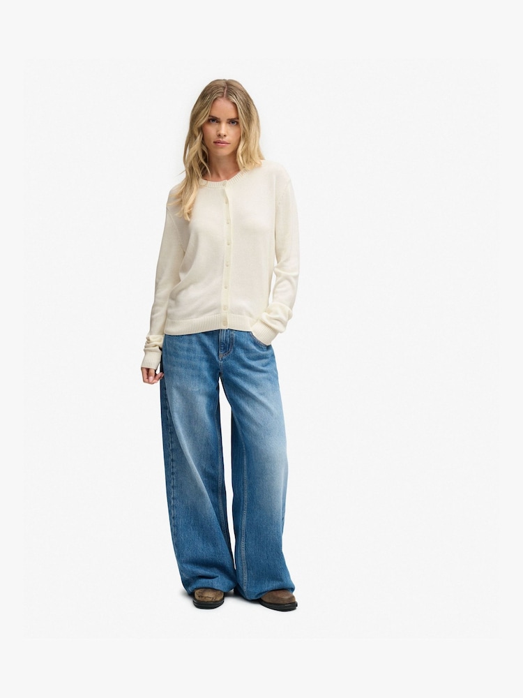 Superdry White Essential Crew Neck Cardigan - Image 2 of 7