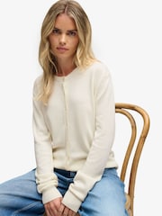 Superdry White Essential Crew Neck Cardigan - Image 3 of 7