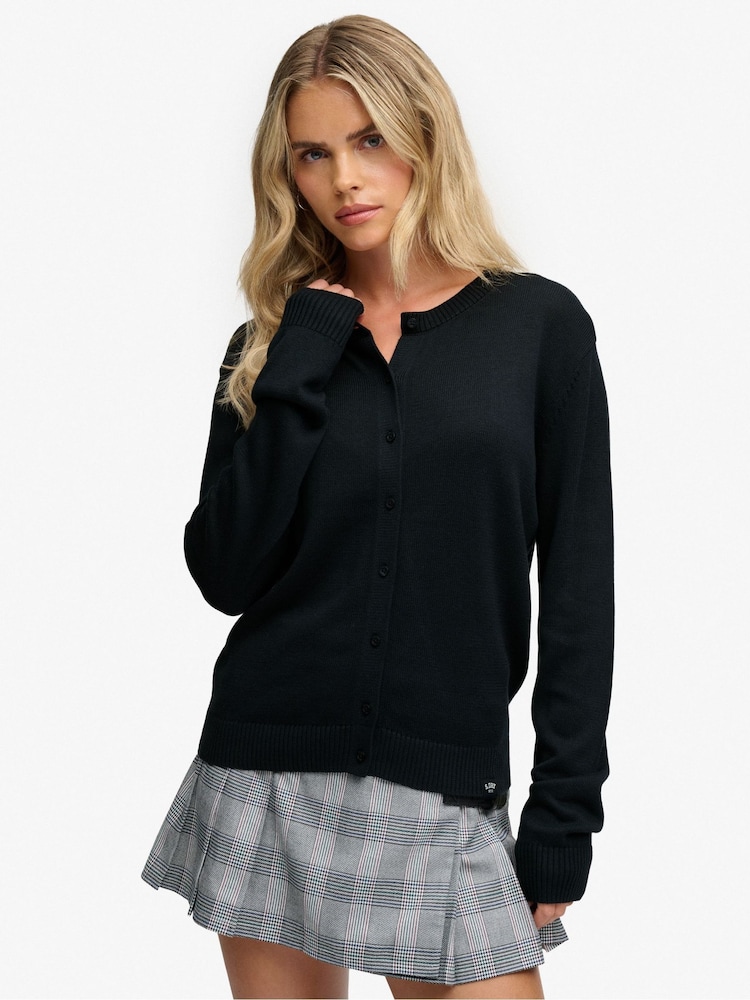 Superdry Navy Blue Essential Crew Neck Cardigan - Image 1 of 7