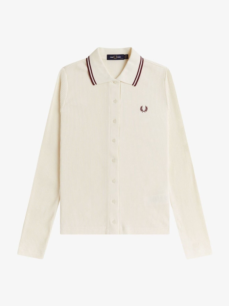Fred Perry Cream Button-Through Rib Polo Shirt - Image 1 of 1