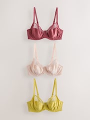 Rust/Green/Cream DD+ Non Pad Full Cup Bras 3 Pack with Side Support - Image 1 of 11