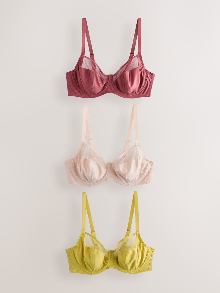 Rust/Green/Cream DD+ Non Pad Full Cup Bras 3 Pack with Side Support - Image 1 of 11