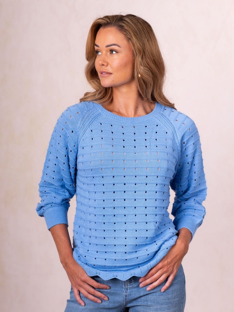 Lakeland Clothing Blue Blossom Pointelle Jumper - Image 1 of 7 Lakeland Clothing Blue Blossom Pointelle Jumper - Image 1 of 7