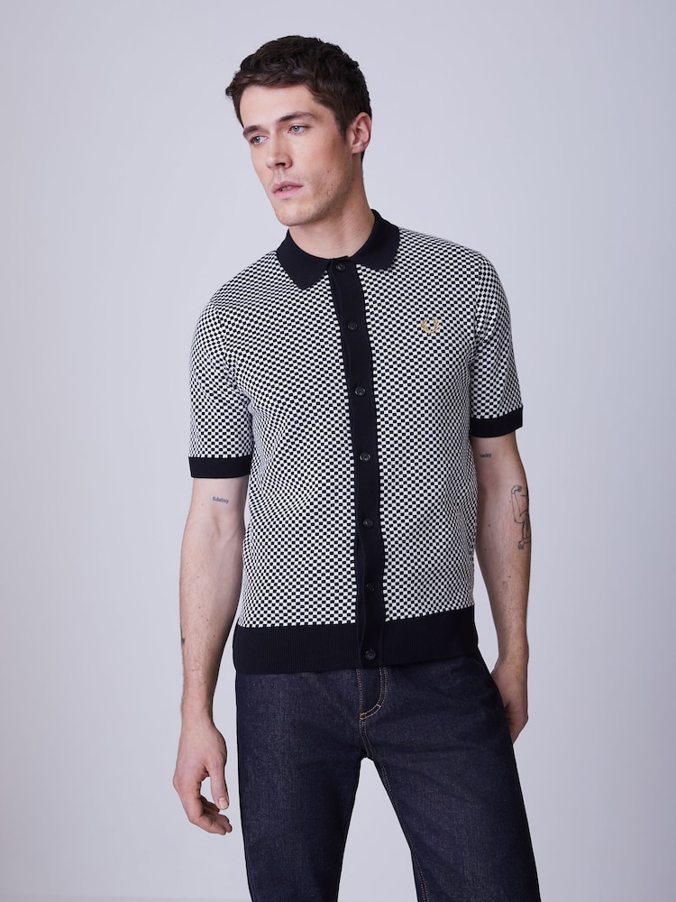 Fred Perry Black Chequerboard Button Shirt - Image 1 of 5 Fred Perry Black Chequerboard Button Shirt - Image 1 of 5