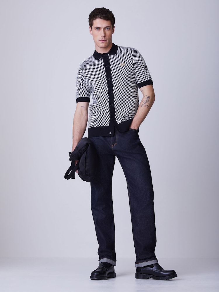Fred Perry Black Chequerboard Button Shirt - Image 2 of 5 Fred Perry Black Chequerboard Button Shirt - Image 2 of 5