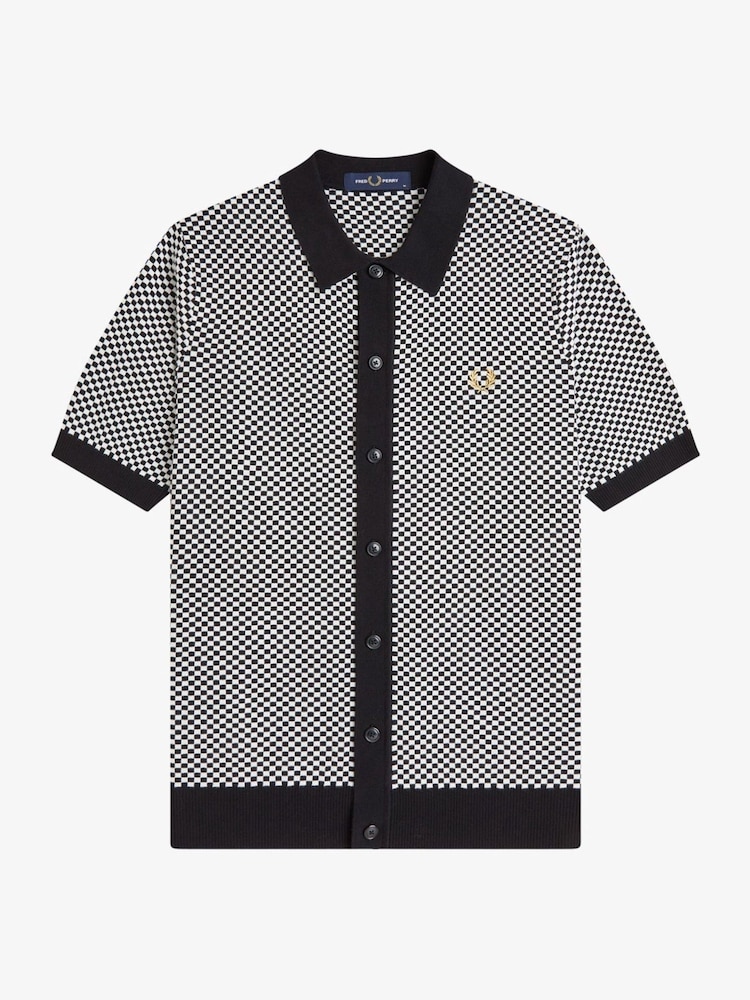 Fred Perry Black Chequerboard Button Shirt - Image 5 of 5 Fred Perry Black Chequerboard Button Shirt - Image 5 of 5