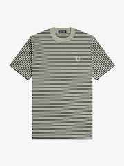 Fred Perry Green Fine Stripe Heavy Weight T-Shirt - Image 1 of 1