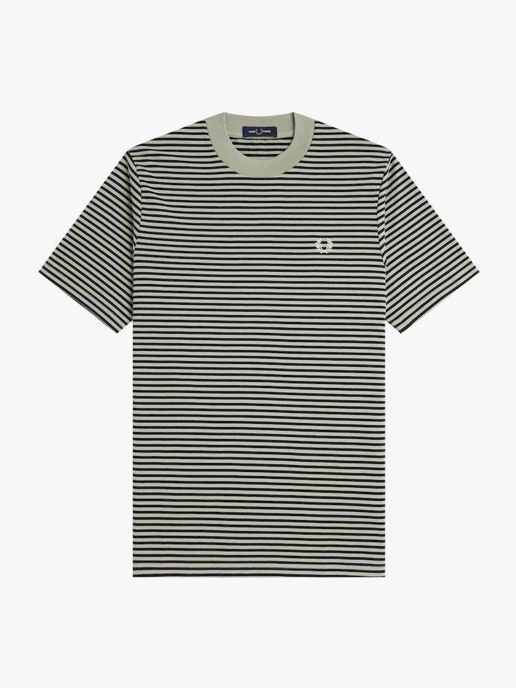 Fred Perry Green Fine Stripe Heavy Weight T-Shirt - Image 1 of 1