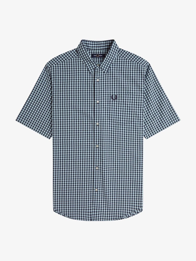 Fred Perry Blue Gingham Short Sleeve Shirt - Image 7 of 7 Fred Perry Blue Gingham Short Sleeve Shirt - Image 7 of 7