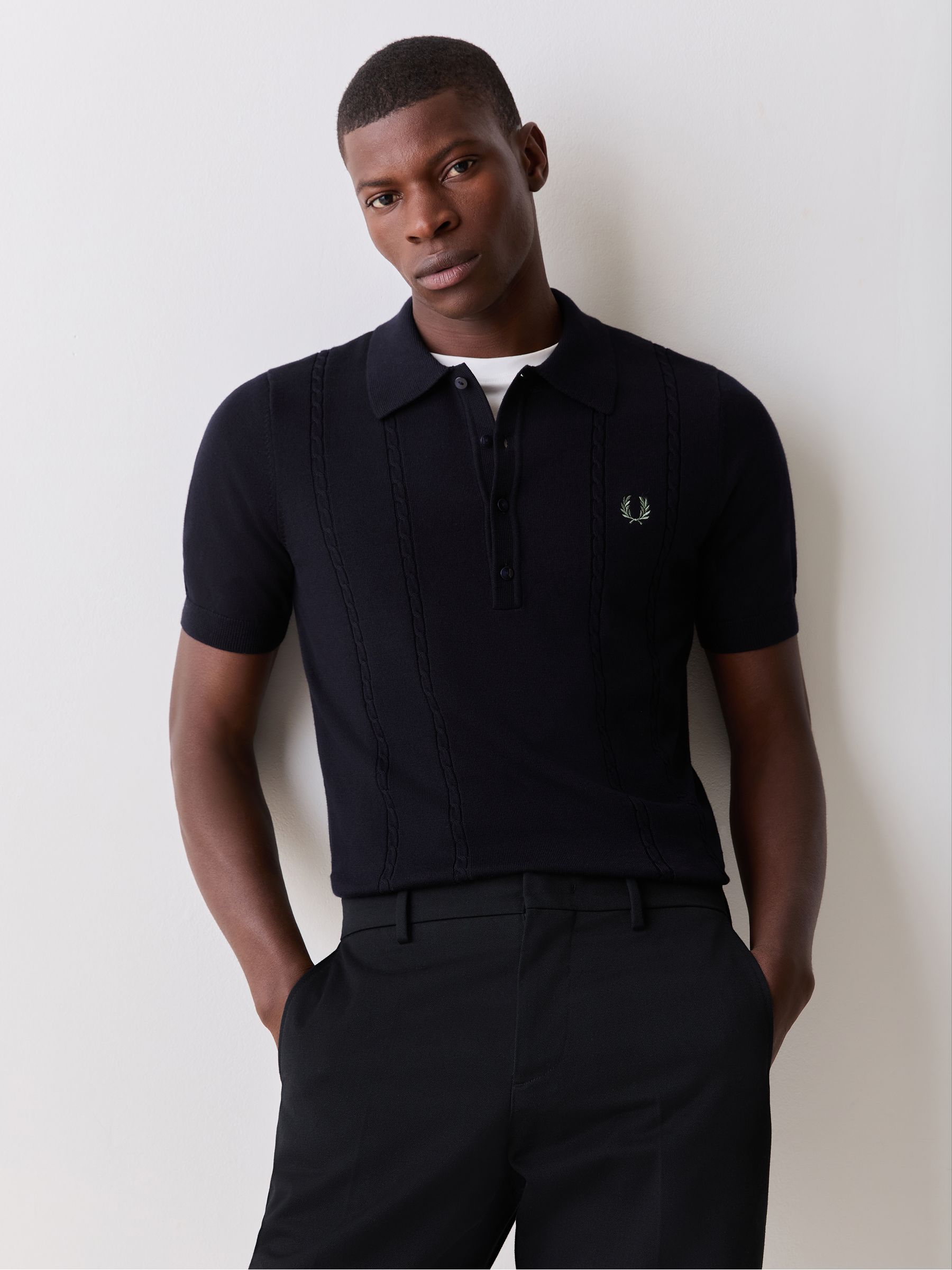 Buy Fred Perry Blue Cable Knitted Polo Shirt from Next Canada