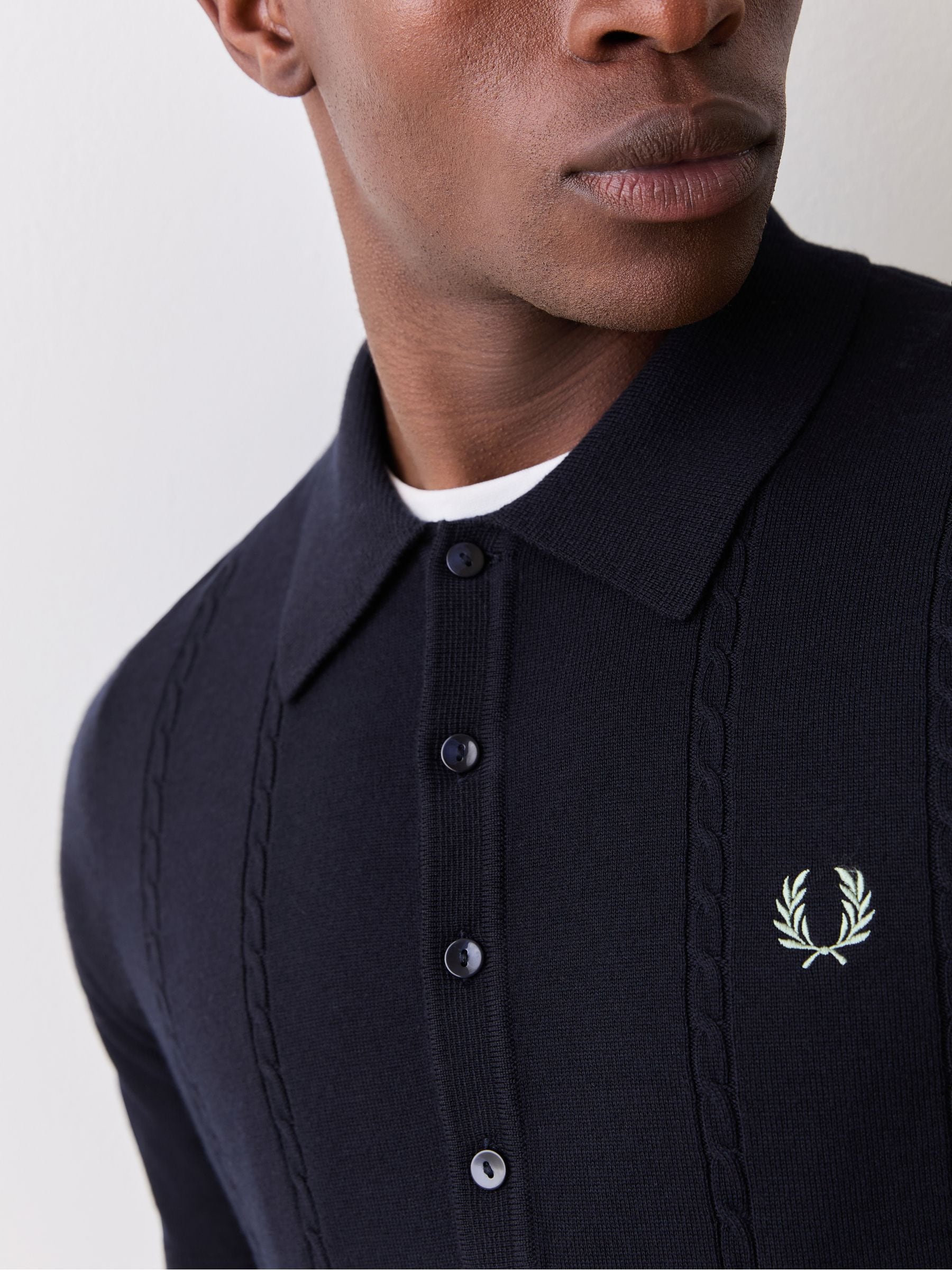 Buy Fred Perry Blue Cable Knitted Polo Shirt from Next USA