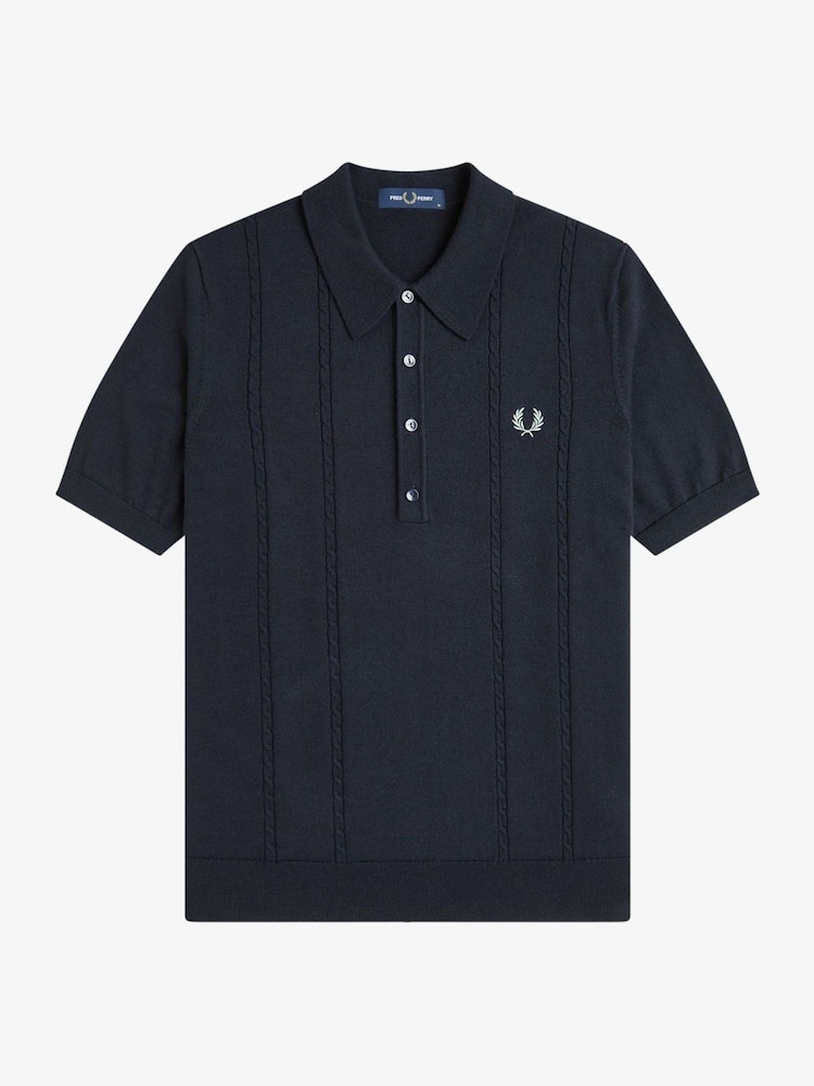 Fred Perry Blue Cable Knitted Polo Shirt - Image 5 of 5