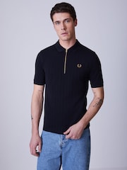 Fred Perry Black Pique Stripe Polo Shirt - Image 1 of 4