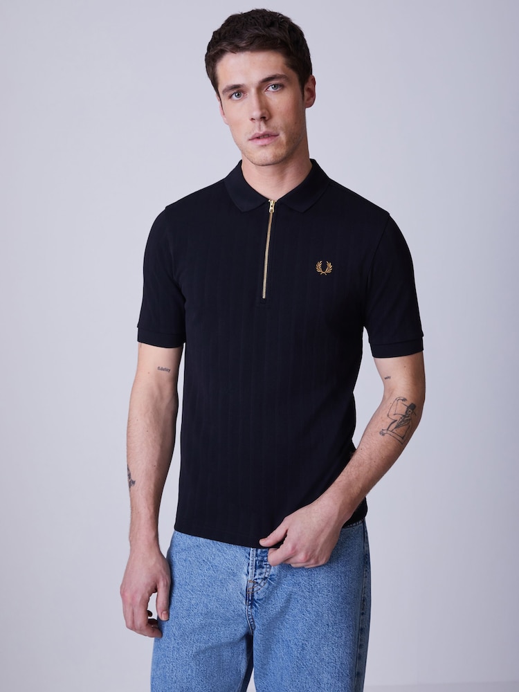 Fred Perry Black Pique Stripe Polo Shirt - Image 1 of 4