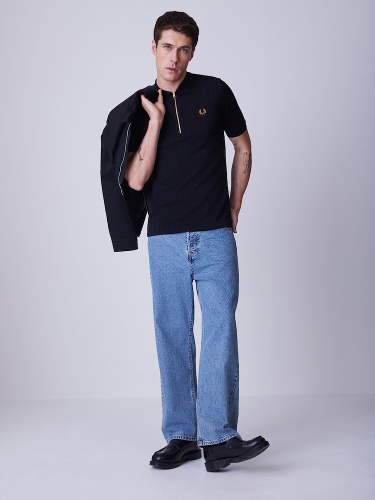 Fred Perry Black Pique Stripe Polo Shirt - Image 2 of 4