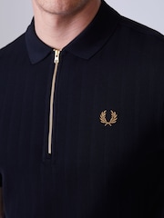 Fred Perry Black Pique Stripe Polo Shirt - Image 3 of 4
