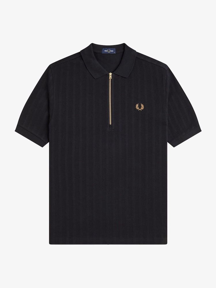 Fred Perry Black Pique Stripe Polo Shirt - Image 4 of 4