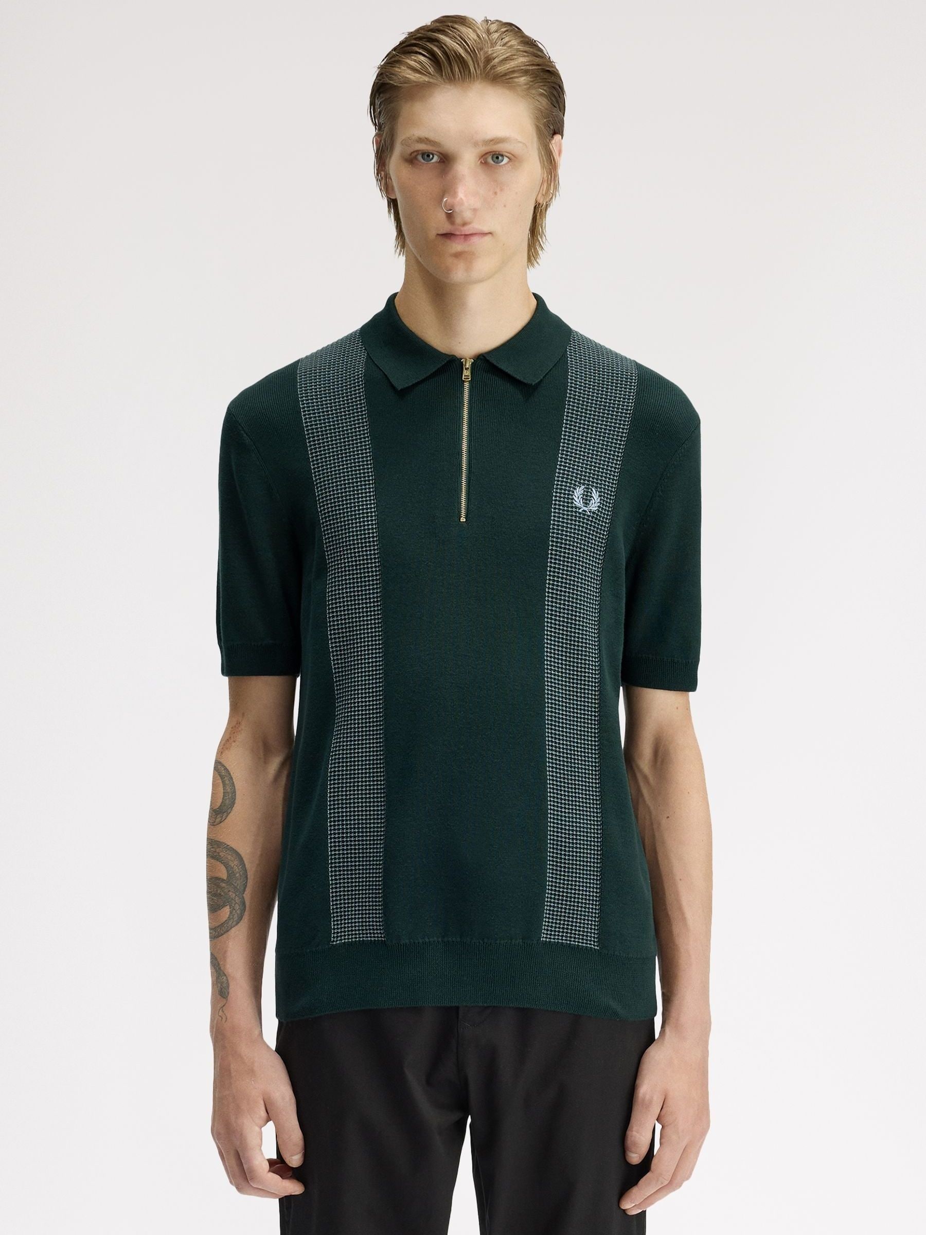 Buy Fred Perry Green Panel Detail Knitted Polo Shirt from the Next