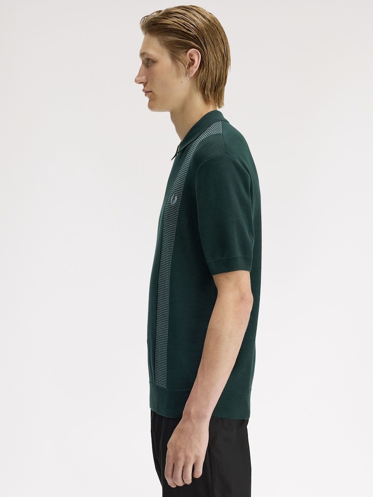 Fred Perry Green Panel Detail Knitted Polo Shirt - Image 2 of 7