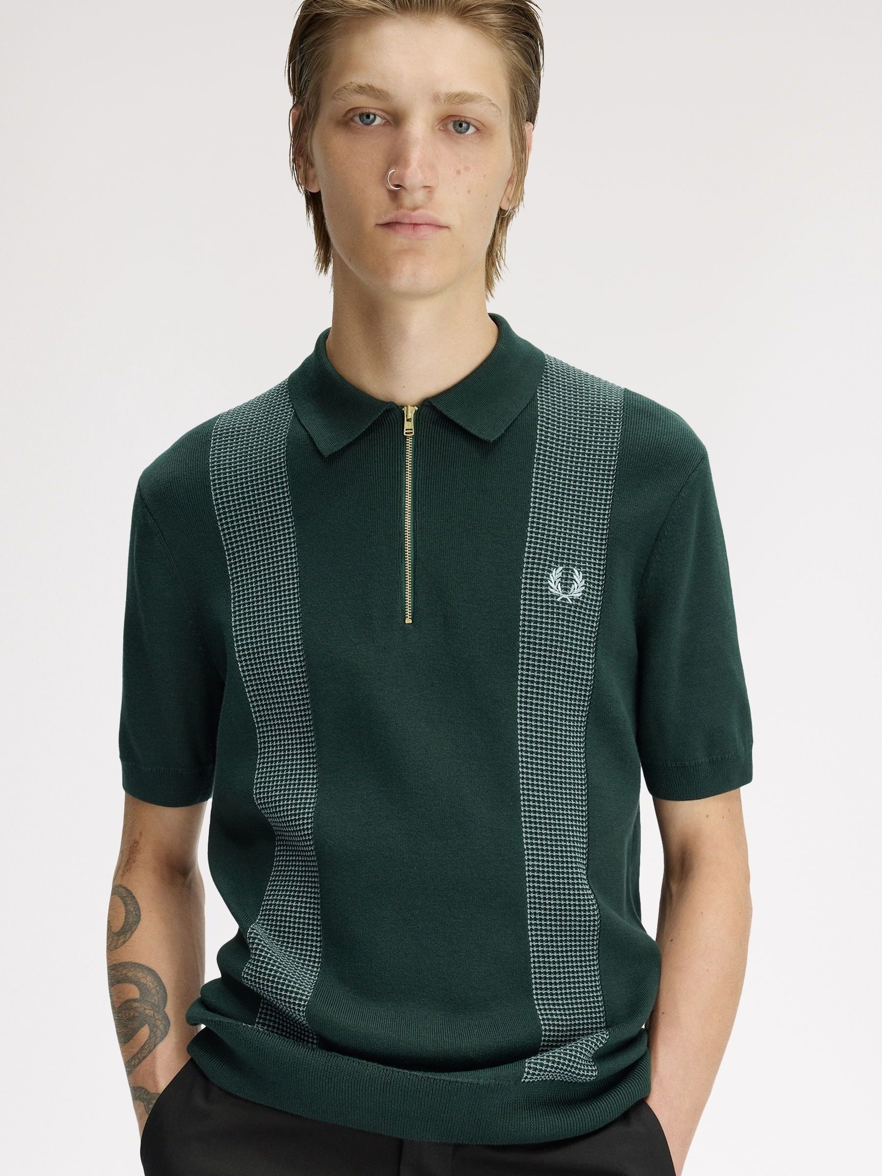 Buy Fred Perry Green Panel Detail Knitted Polo Shirt from the Next