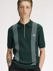 Fred Perry Green Panel Detail Knitted Polo Shirt - Image 3 of 7