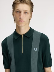 Fred Perry Green Panel Detail Knitted Polo Shirt - Image 4 of 7