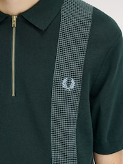 Fred Perry Green Panel Detail Knitted Polo Shirt - Image 6 of 7