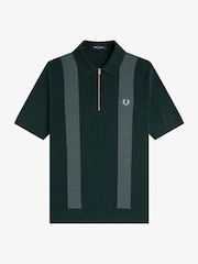 Fred Perry Green Panel Detail Knitted Polo Shirt - Image 7 of 7