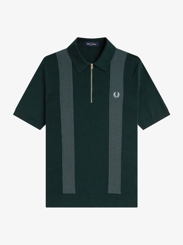 Fred Perry Green Panel Detail Knitted Polo Shirt - Image 7 of 7