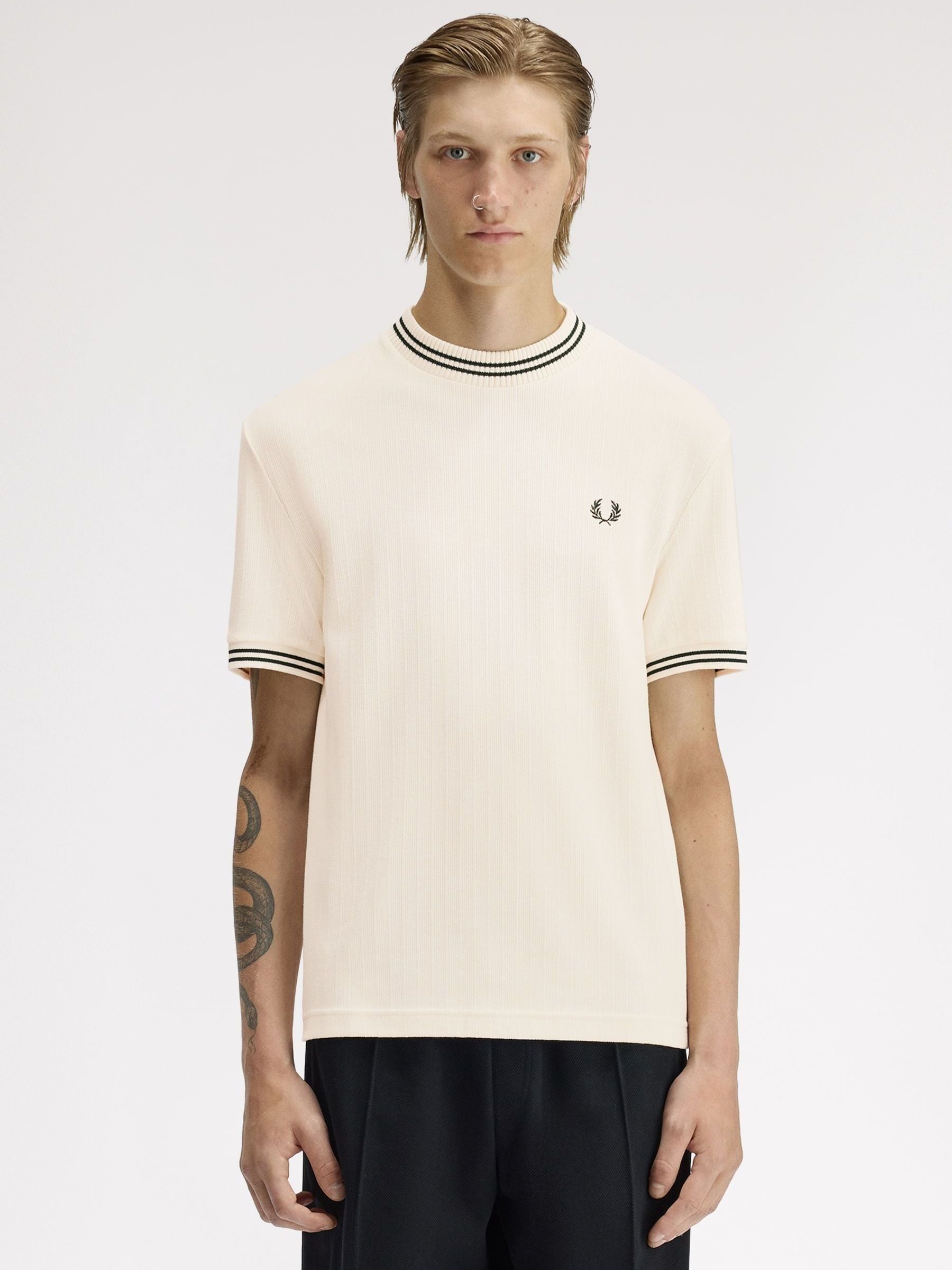 Buy Fred Perry Cream Ribbed Knitted T-Shirt from the Next UK