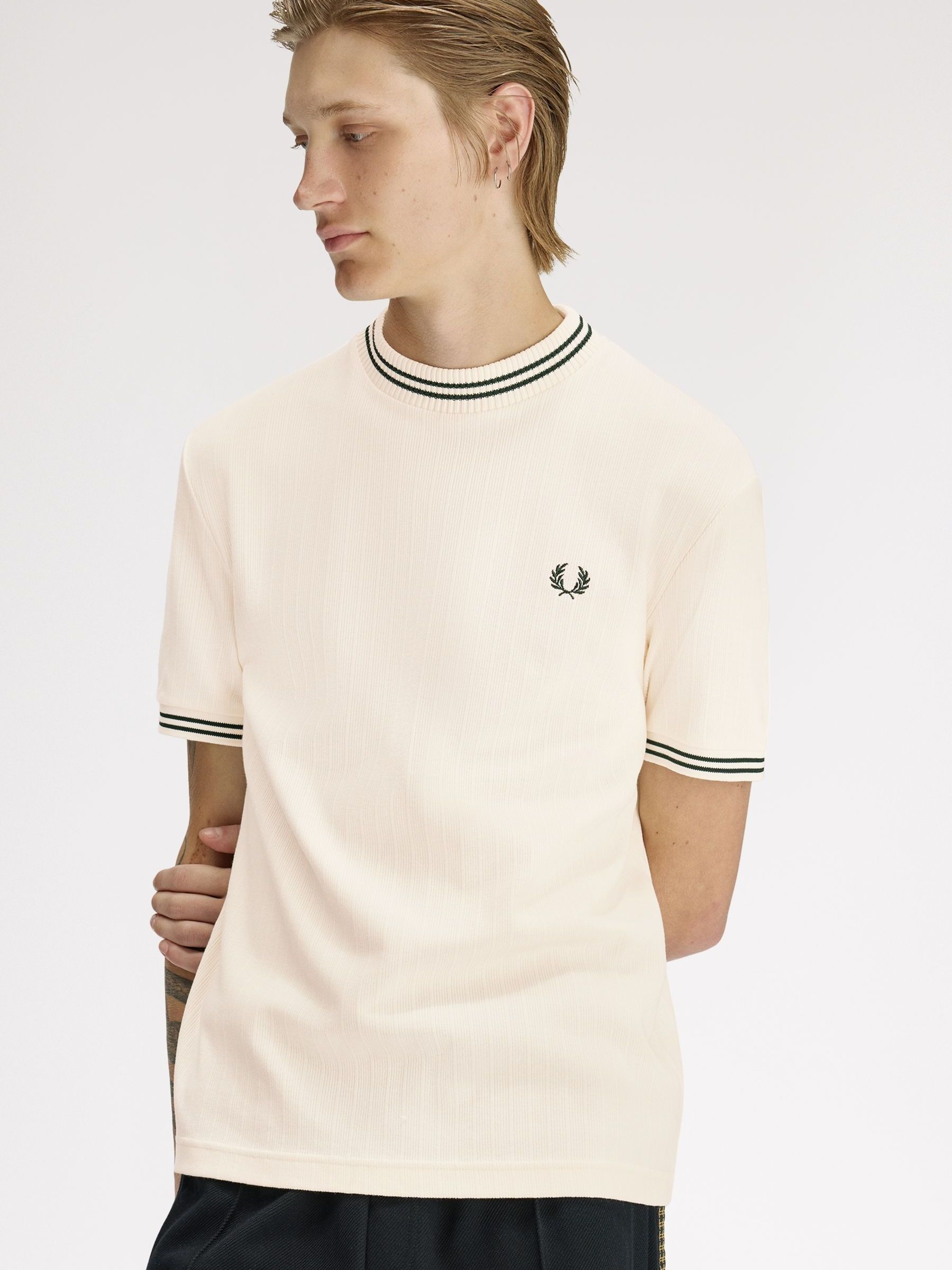 Buy Fred Perry Cream Ribbed Knitted T-Shirt from Next France
