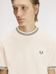 Fred Perry Cream Ribbed Knitted T-Shirt - Image 4 of 5